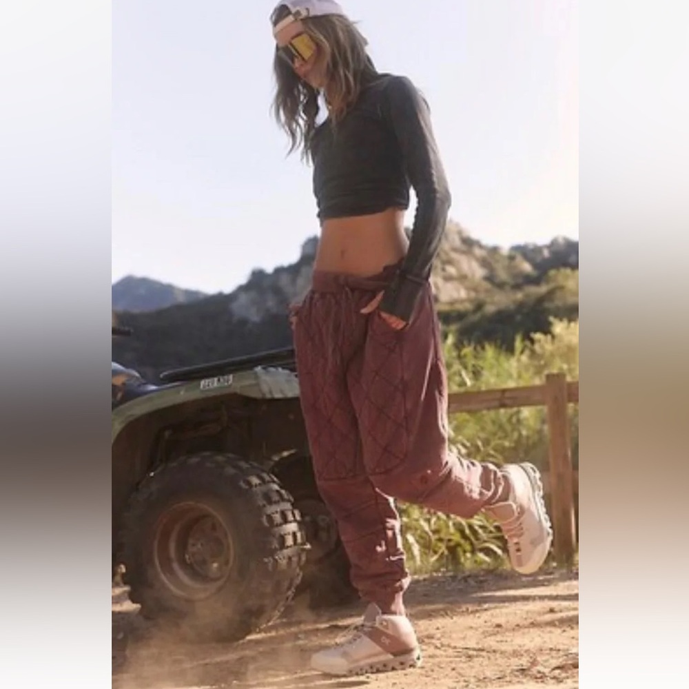 Free People Movement Countdown Sweatpants Quilted Jogger Pant Oxblood Wine Red